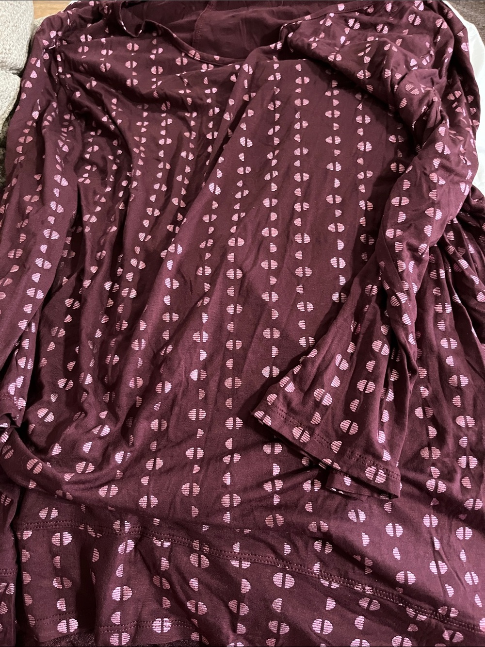 Avenue Burgundy Long Sleeve Tunic with Pink Heart Dot Pattern
